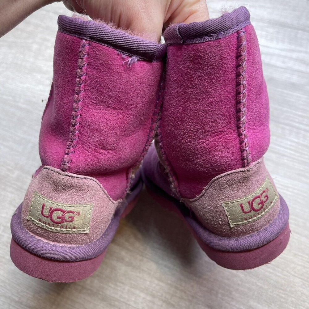 UGG Dried Lavender Multi Classic Patchwork Boot Kids 7 Girls Pink Purple - Picture 4 of 6